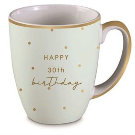 Elegant mint pastel 12oz mug designed for 30th birthday celebrations, microwave and dishwasher safe, perfect for festive occasions.