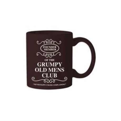 White ceramic mug featuring bold "Grumpy Old Men's Club" graphics, perfect for coffee lovers with a sense of humor.