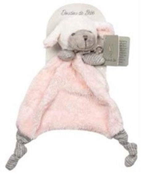 Adorable 20cm pink sheep doudou comforter, perfect for cuddly companionship and soothing textures for babies and toddlers.