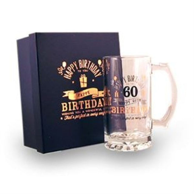 Engraved tankard celebrating a 60th birthday, combining charm, functionality, and durability for beer lovers.