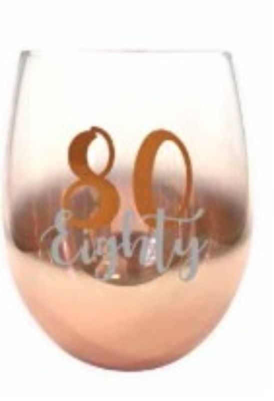 Elegant stemless wine glass featuring a stunning 80th ombre gradient design, perfect for celebrations and gift-giving.