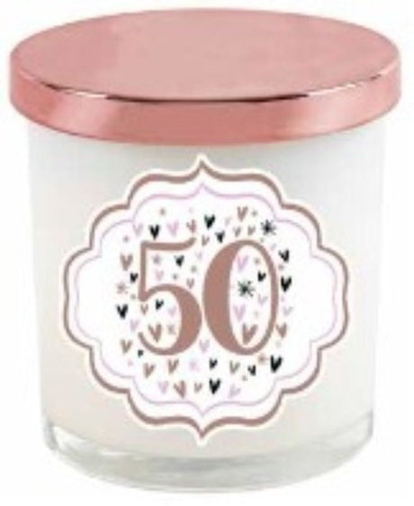 Pastel heart candle with rose gold lid, perfect for celebrating love and special occasions with soothing fragrances.