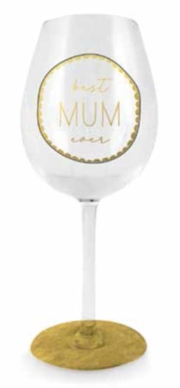 Elegant wine glass with black dot design, featuring "Best Mum Ever" – a perfect gift for celebrating special occasions.