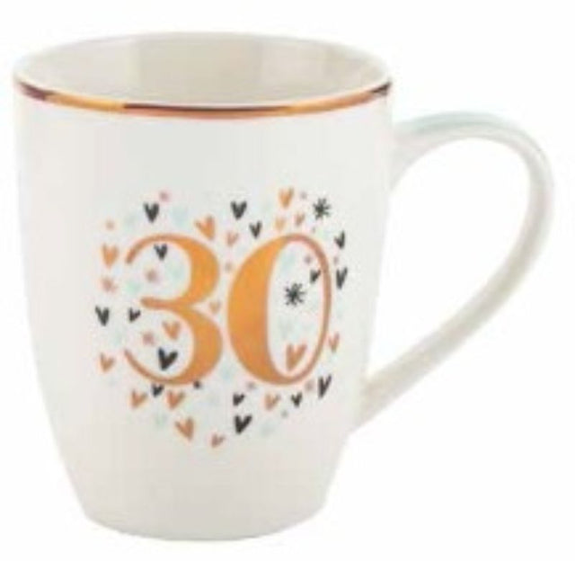 Pastel heart-patterned 12oz ceramic mug, perfect for celebrations and daily coffee or tea enjoyment.