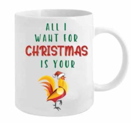 Ceramic 'All I Want' mug with vibrant design, perfect for coffee, tea, or hot chocolate, dishwasher and microwave safe.