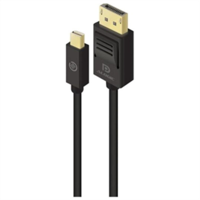 Alogic Mini DisplayPort to DisplayPort cable 1m, 4K support, gold-plated connectors for seamless audio/video transmission.