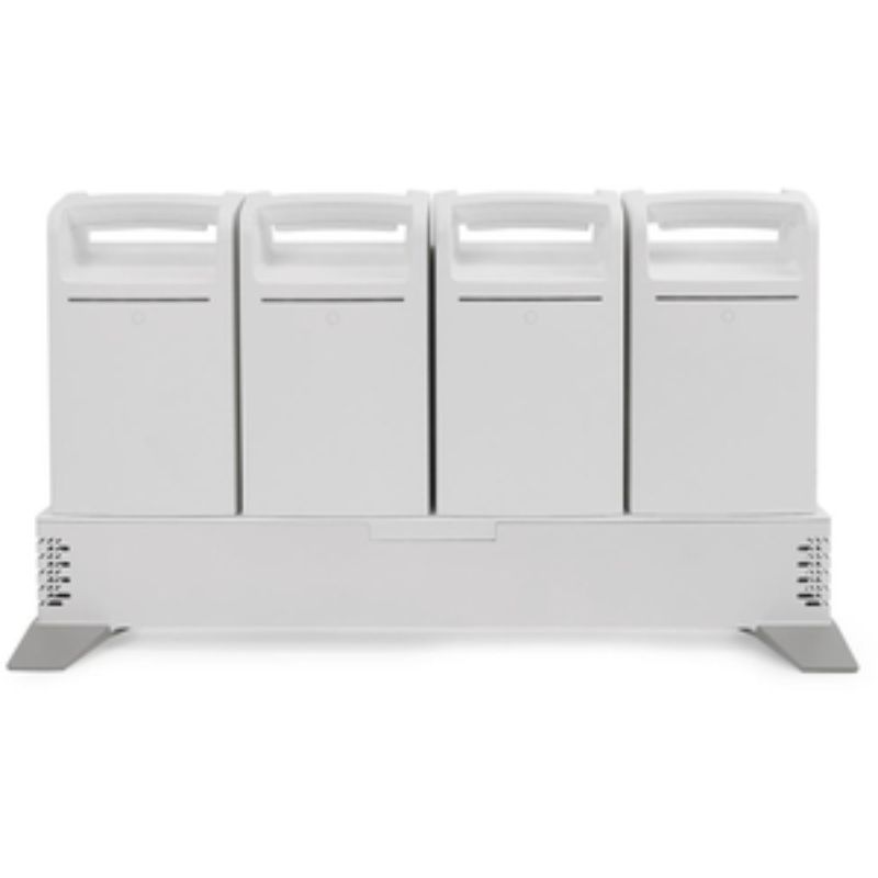 Ergotron Multi-Bay Battery Charger - 4 for healthcare, features LCD monitoring and magnetic connection for efficient battery swapping.