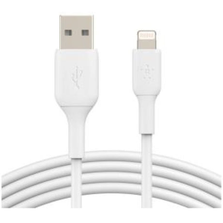 Belkin 1m Lightning to USB Data Transfer Cable in white, designed for fast charging and data syncing with Apple devices.