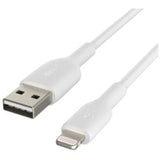 Belkin 1m Lightning to USB-A cable for fast charging and data transfer, compatible with all Lightning-enabled devices.