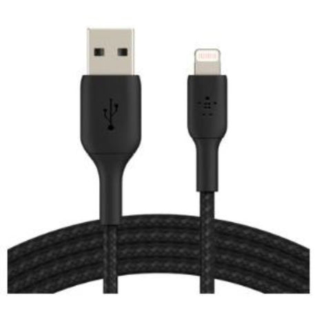 Belkin 2m Lightning/USB cable with braided design for durable charging and high-speed data transfer between Apple devices.