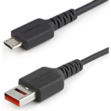 Black 1m Micro-USB to USB-A data transfer cable for safe, fast charging without data transfer risks, ideal for mobile devices.