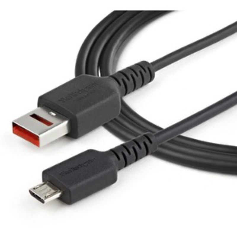 Secure 1m Micro-USB/USB charging cable ensuring power-only connection to prevent data theft, ideal for public charging stations.