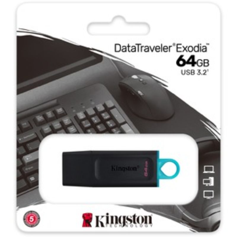 Kingston DataTraveler Exodia 64GB USB 3.2 (Gen 1) Flash Drive - 64 GB - USB 3.2