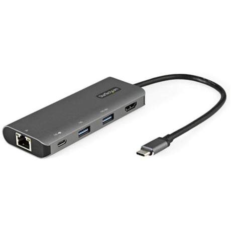 Startech USB C Multiport Adapter providing 4K HDMI output, 10Gbps data, USB Power Delivery, and Gigabit Ethernet connectivity.