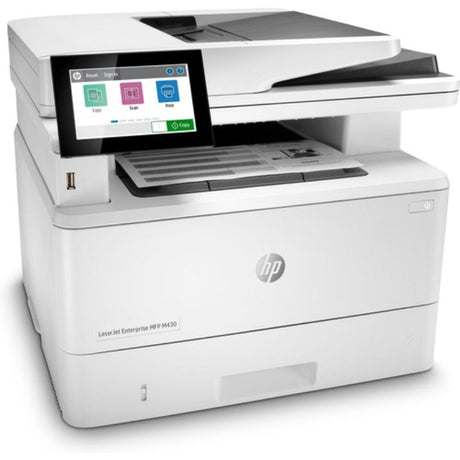 HP LaserJet Enterprise M430f multifunction printer for high-volume monochrome printing, scanning, copying, and faxing.
