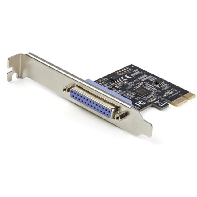 Alt text: Startech 1-Port Parallel PCIe Card for adding DB25 port to desktops, connecting printers and scanners easily.