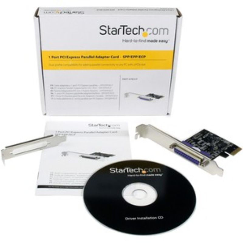 Startech 1-Port Parallel PCIe Card enables DB25 connections for printers, scanners, and other parallel devices in desktops.