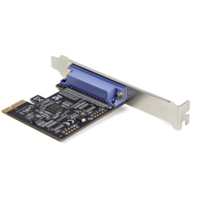 Alt text: Startech 1-Port Parallel PCIe Card, DB25 adapter for printers and scanners, with versatile installation options and high-speed support.