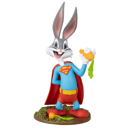 Bugs Bunny as Superman figurine, 6 inches tall, features alternate hand, scenic backdrop, and unique packaging.