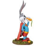 Bugs Bunny figurine as Superman, 6-inch, with backdrop, alternate hand, and certificate of authenticity, in themed packaging.