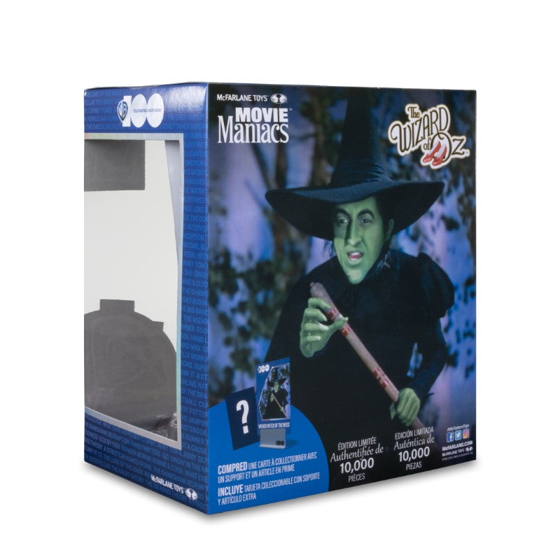 6-inch WB 100 Wicked Witch of the West figurine from Movie Maniacs with vibrant details, backdrop, and certificate of authenticity.