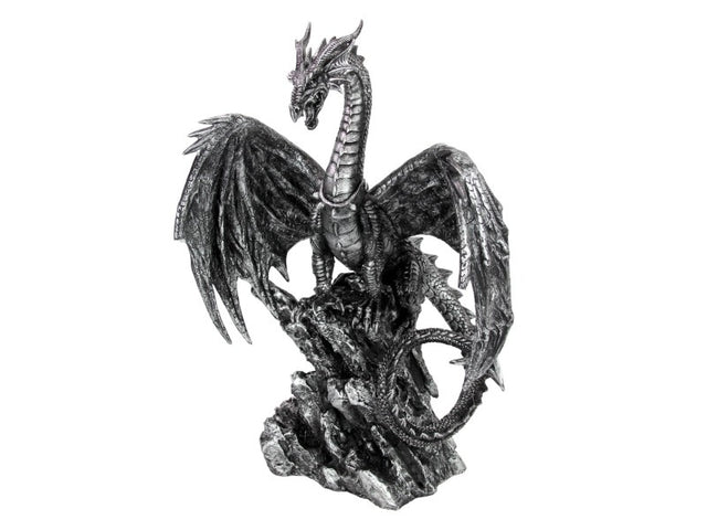 56cm Antique Black Dragon Cliff ornament showcasing intricate details, mythical elegance, and a striking black finish.