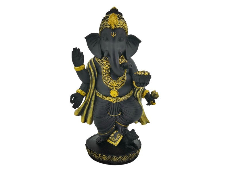 28cm Black and gold Ganesh ornament set of 2, perfect for home decor and spiritual ambiance, symbolizing prosperity and wisdom.