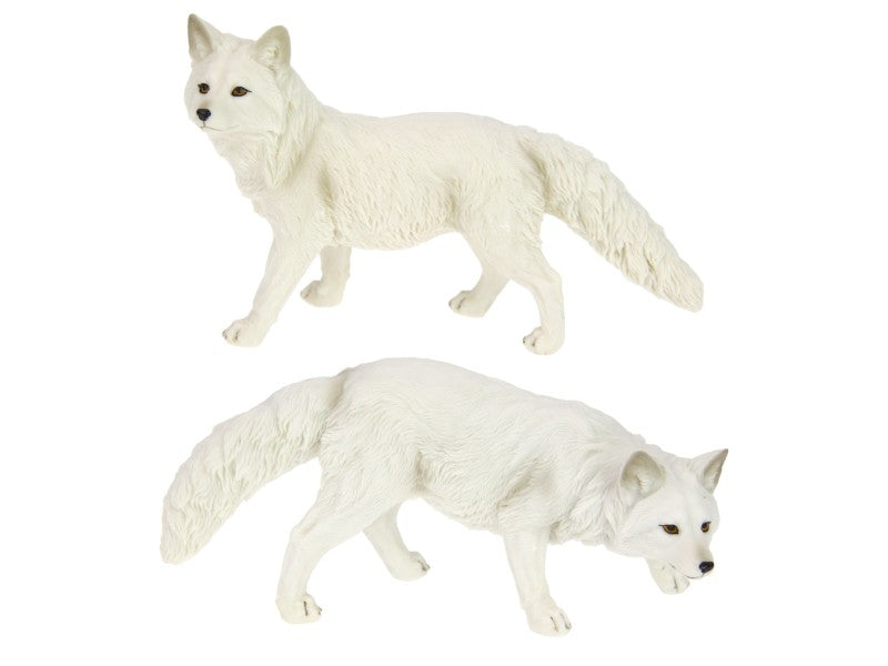 Set of 2 elegant 23cm standing white wolf ornaments, perfect for nature-inspired home decor.