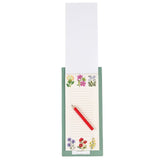 Wild Flowers Magnetic Shopping List with 60 lined pages, pencil, and holder for organizing groceries on the fridge.