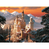 "Trefl '3000' puzzle featuring a winter view of Neuschwanstein Castle, crafted from durable blue-board for lasting enjoyment."