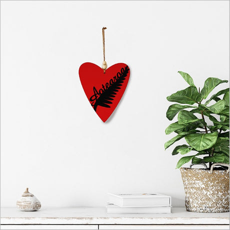 Kiwiana Wall Art featuring a black ACM heart-shaped Aotearoa fern, perfect for enhancing home decor and easy to hang.