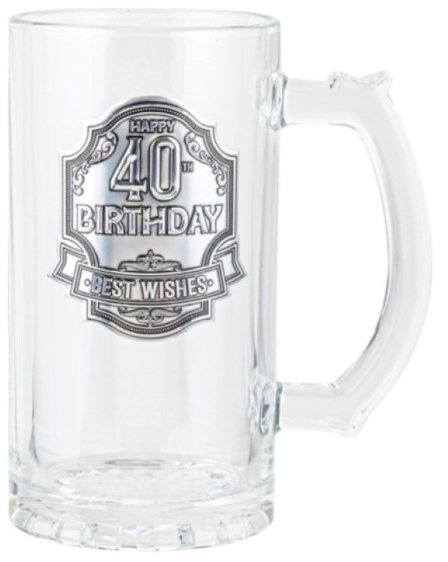 Engravable pewter tankard celebrating a 40th milestone, elegant design, holds 490ml for drinks and toasting.