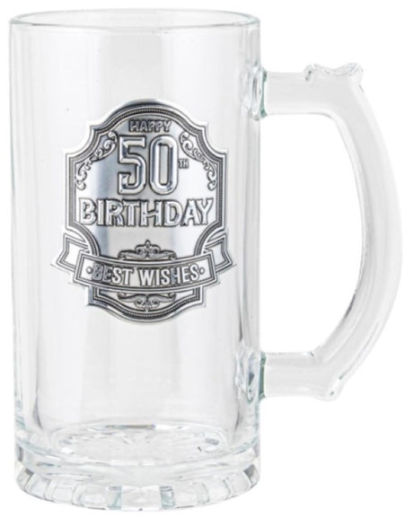 Engravable pewter tankard celebrating a 50th birthday, perfect for enjoying beverages and as a cherished keepsake.