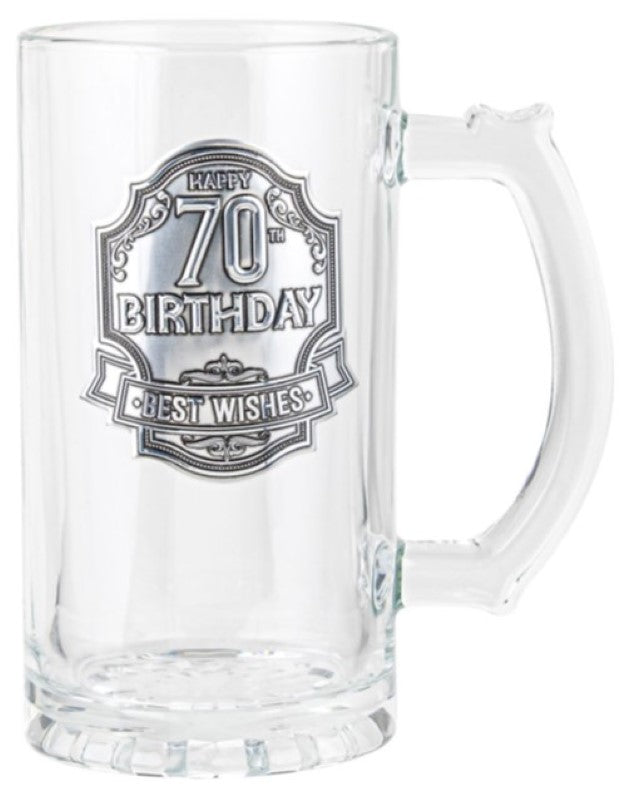 Engravable 70th pewter tankard (490ml) with elegant design, perfect for celebrating milestone birthdays and special occasions.