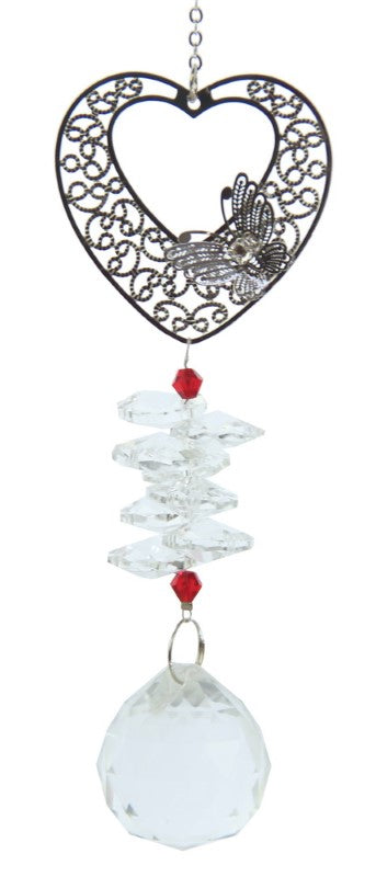 Set of 2 red heart-shaped suncatchers, casting colorful reflections to enhance indoor or outdoor spaces.