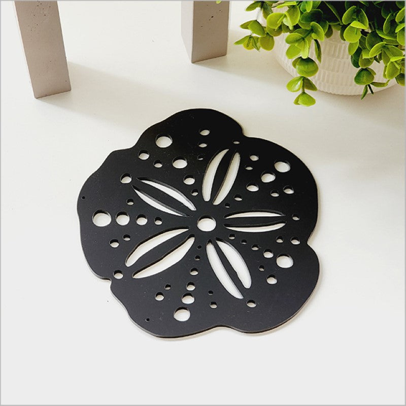 Acrylic wall art featuring Black Kina design, 16.5cm, capturing Kiwiana culture in sleek matte black finish.