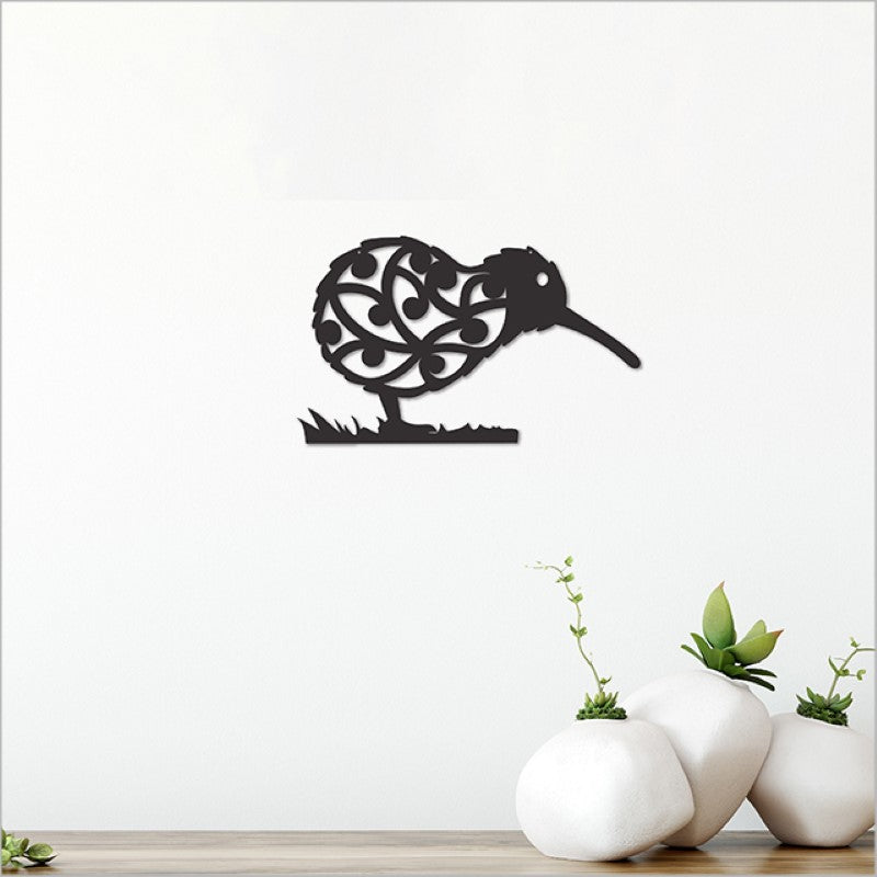 Acrylic wall art featuring a Black Koiri Kiwi, 21.4cm, embodies Kiwiana charm in modern decor.