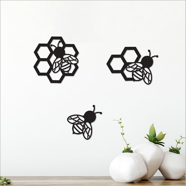 Acrylic wall art set featuring elegant black bees in three sizes, perfect for modern and classic home decor.