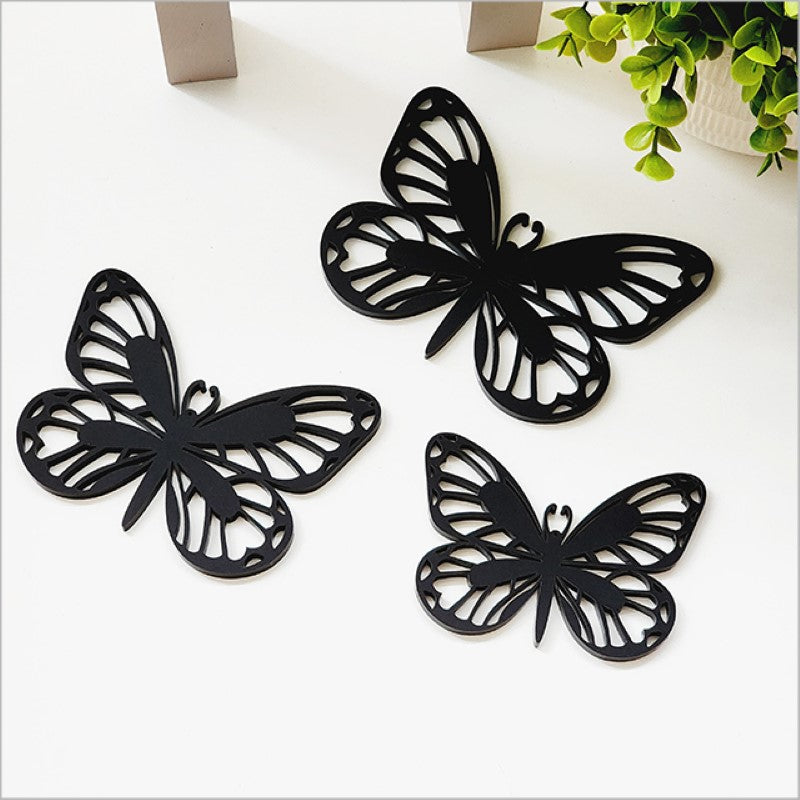 Acrylic Wall Art - Black Monarch Set featuring three elegant pieces in matt black, perfect for modern wall decor.