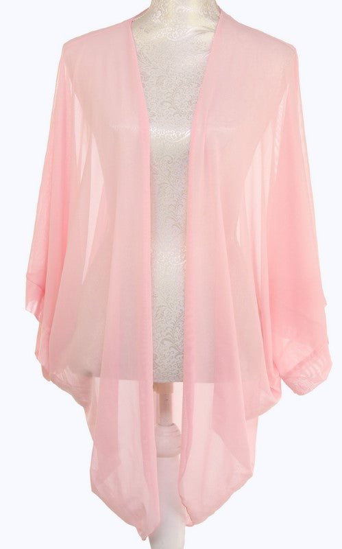 Elegant pink longline shrug cape featuring a 90cm drop, perfect for layering and enhancing any outfit.