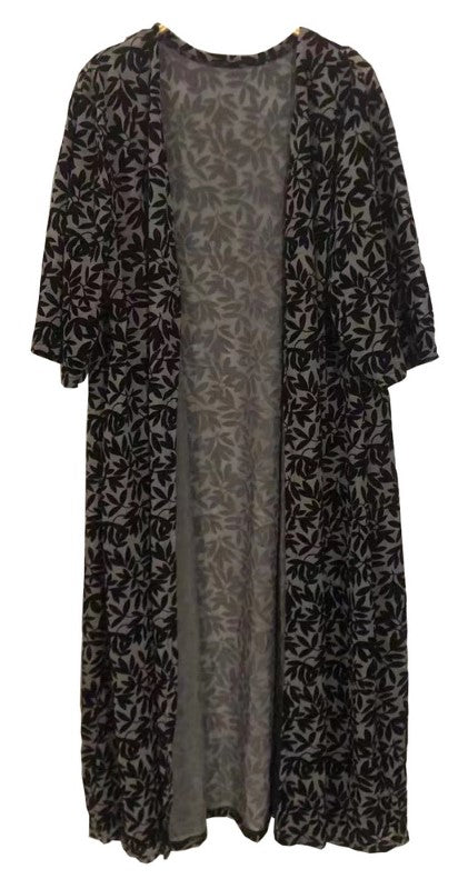 Arlet Long Velvet Burnout Cape in grey, featuring a lightweight, artistic design for elegant layering on cool evenings.