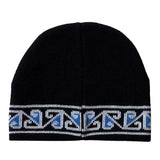 Warm Maori T?wharetoa beanie in black, blue, and white wool, celebrating heritage with a snug, versatile fit for all adults.