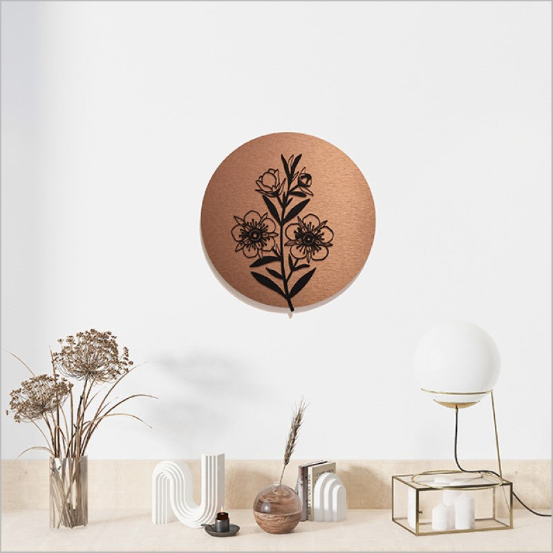 Art Circle - Manuka in brushed copper and black acrylic, 370mm diameter, lightweight, modern decor for indoor/outdoor spaces.