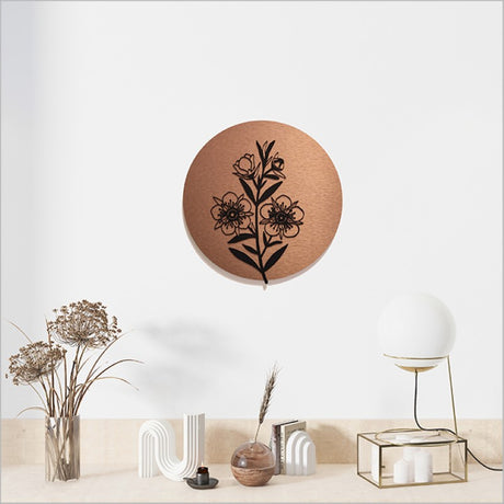 Art Circle - Manuka in brushed copper and black acrylic, 370mm diameter, lightweight, modern decor for indoor/outdoor spaces.