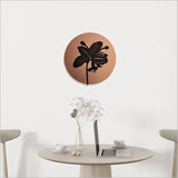 Brushed copper wall art circle with black acrylic accents, suitable for indoor/outdoor use, 370mm in diameter.