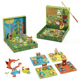 Wooden Educative Game by Djeco featuring four charming games in a decorative box with woodland animal designs for toddlers.