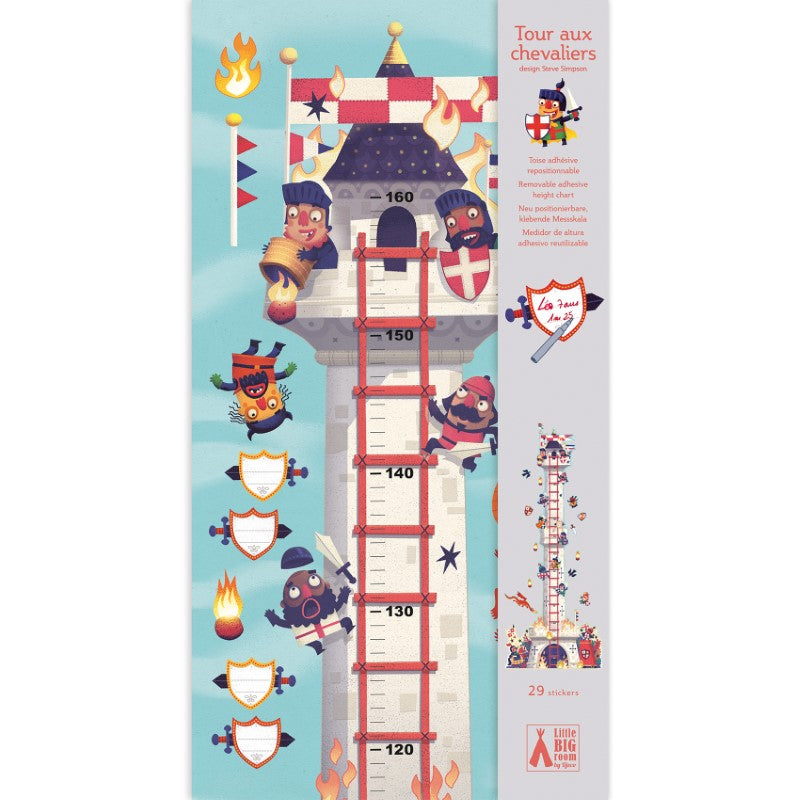 Whimsical knight-themed growth chart by Djeco, measuring up to 160 cm, perfect for tracking your child's height milestones.