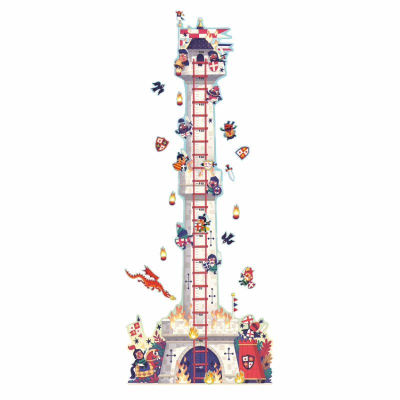 Whimsical knight-themed growth chart by Djeco, measuring up to 160 cm, perfect for tracking your child's growth and inspiring imagination.