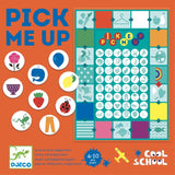 Colorful Djeco Pick Me Up Game with whimsical image tokens, encouraging creativity, sorting skills, and strategic thinking for kids.