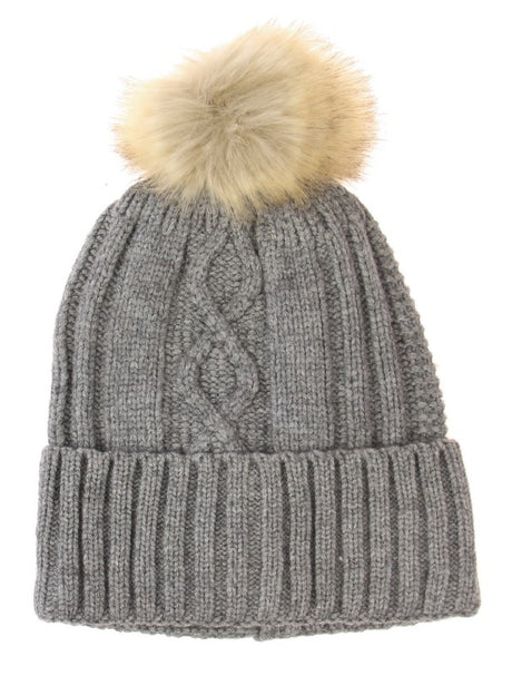 Set of 2 charcoal cable knit beanies, crafted from soft acrylic for warmth and style in winter outfits.